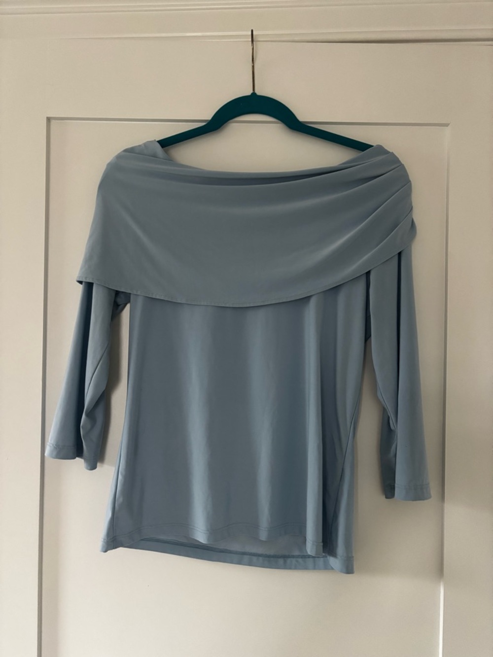 Harlow Blue Off Shoulder Foldover Top Size L Minimalist Soft Knit
